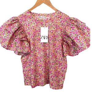 Zara Puffy Sleeve Floral Top Medium
